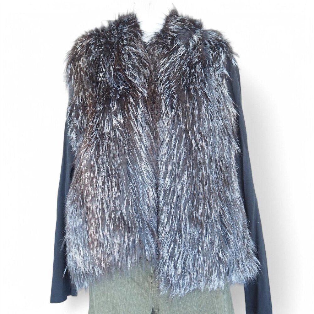 Linda Richards Genuine Silver Fox Fur Hooded Vest FK-67 Women's‎ Medium (M)